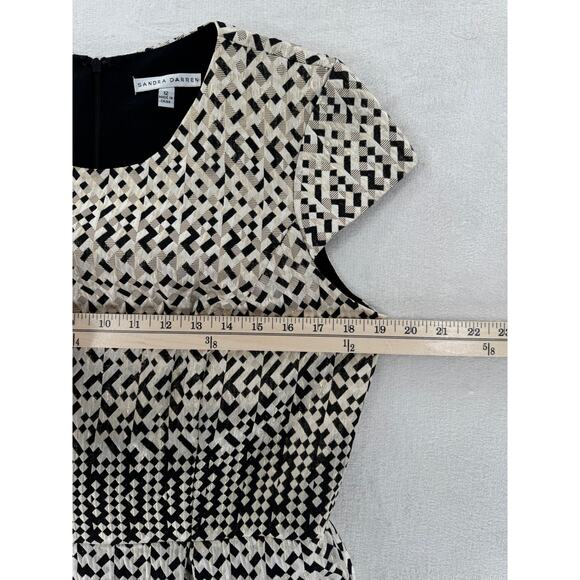 Sandra Darren Gold Black Metallic Dress Cap Sleeve Pleated Knee Length 12 L - Picture 8 of 9